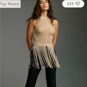 NWT Anthropologie Lurex Fringe Sleeveless Sweater, Gold, XS